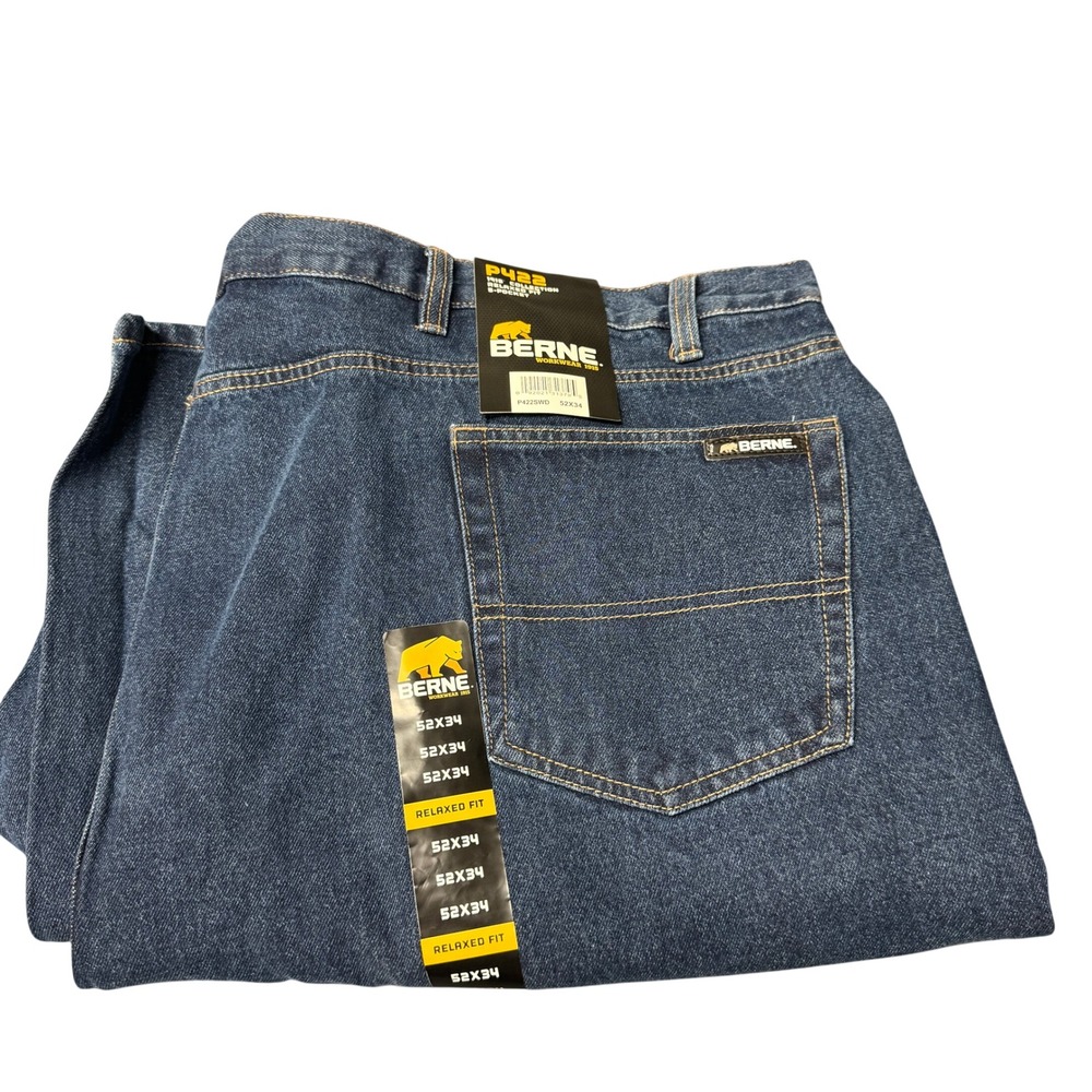 Berne Jeans Mens 52x34 Denim P422 Relaxed Fit Stonewash Blue Workwear NEW